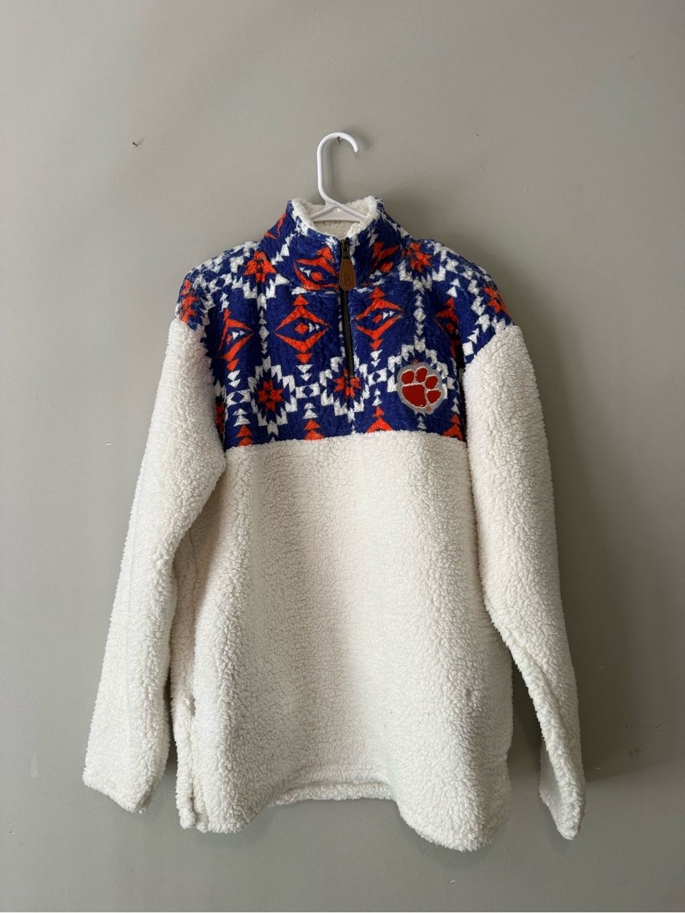 Clemson Sherpa Quarter Zip Pullover with Aztec Design